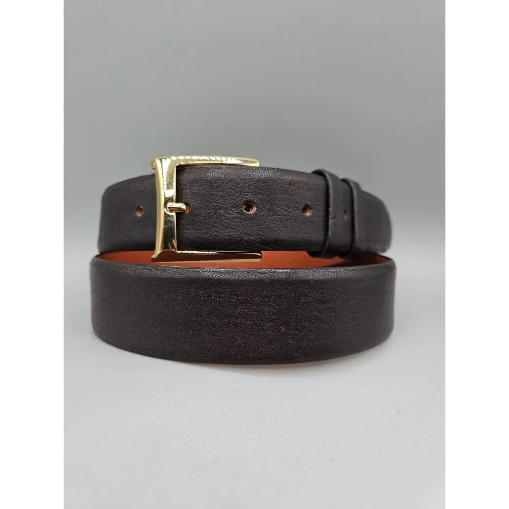 Elk Skin Brown Leather Belt Size 36 USA Handmade Brass Buckle 1-5/16
